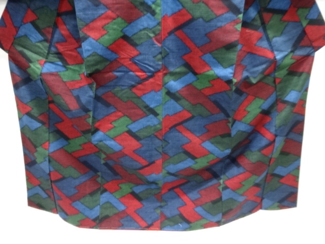  未使用品　幾何学模様織出し手織り紬着物